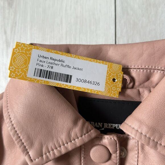 Urban Republic girls full leather ruffle jacket pink size 7/8 Stitch Fix NWT - Picture 6 of 7